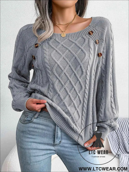 Chic Square Collar Knitted Pullover for Autumn & Winter
