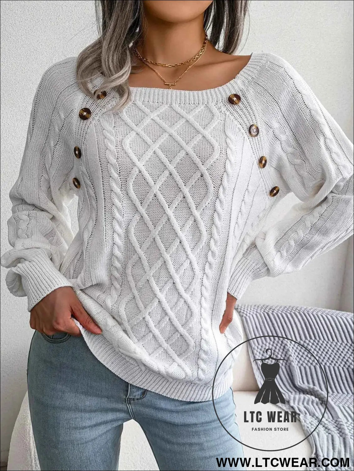 Chic Square Collar Knitted Pullover for Autumn & Winter
