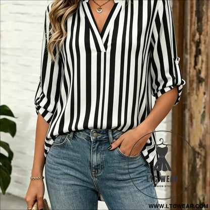Chic VNeck Floral Top SpringFall Loose Fashion