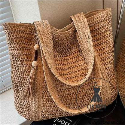 Chic Woven Fringe Tote Large Versatile Shoulder Bag for Summer