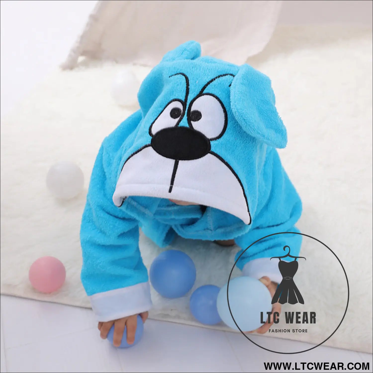 Children’s cardigan hooded animal bathrobe baby home clothes cotton towel material baby absorbent bath towel - new blue