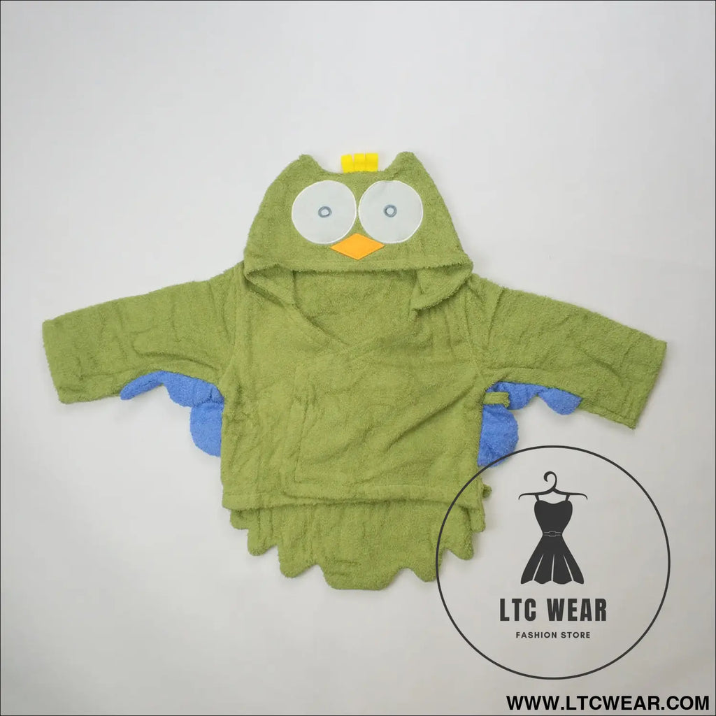 Children’s cardigan hooded animal bathrobe baby home clothes cotton towel material baby absorbent bath towel - green