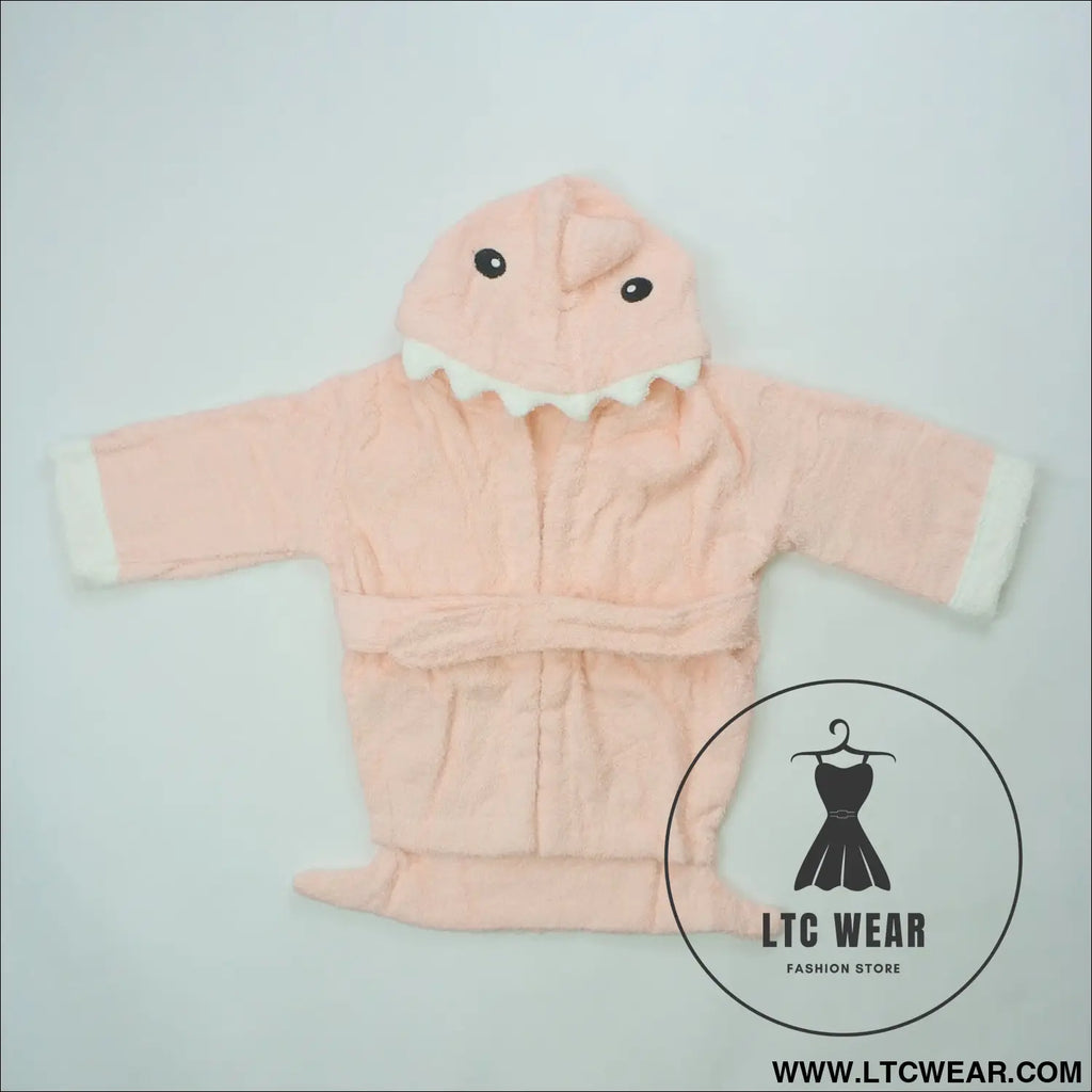 Children’s cardigan hooded animal bathrobe baby home clothes cotton towel material baby absorbent bath towel - pink