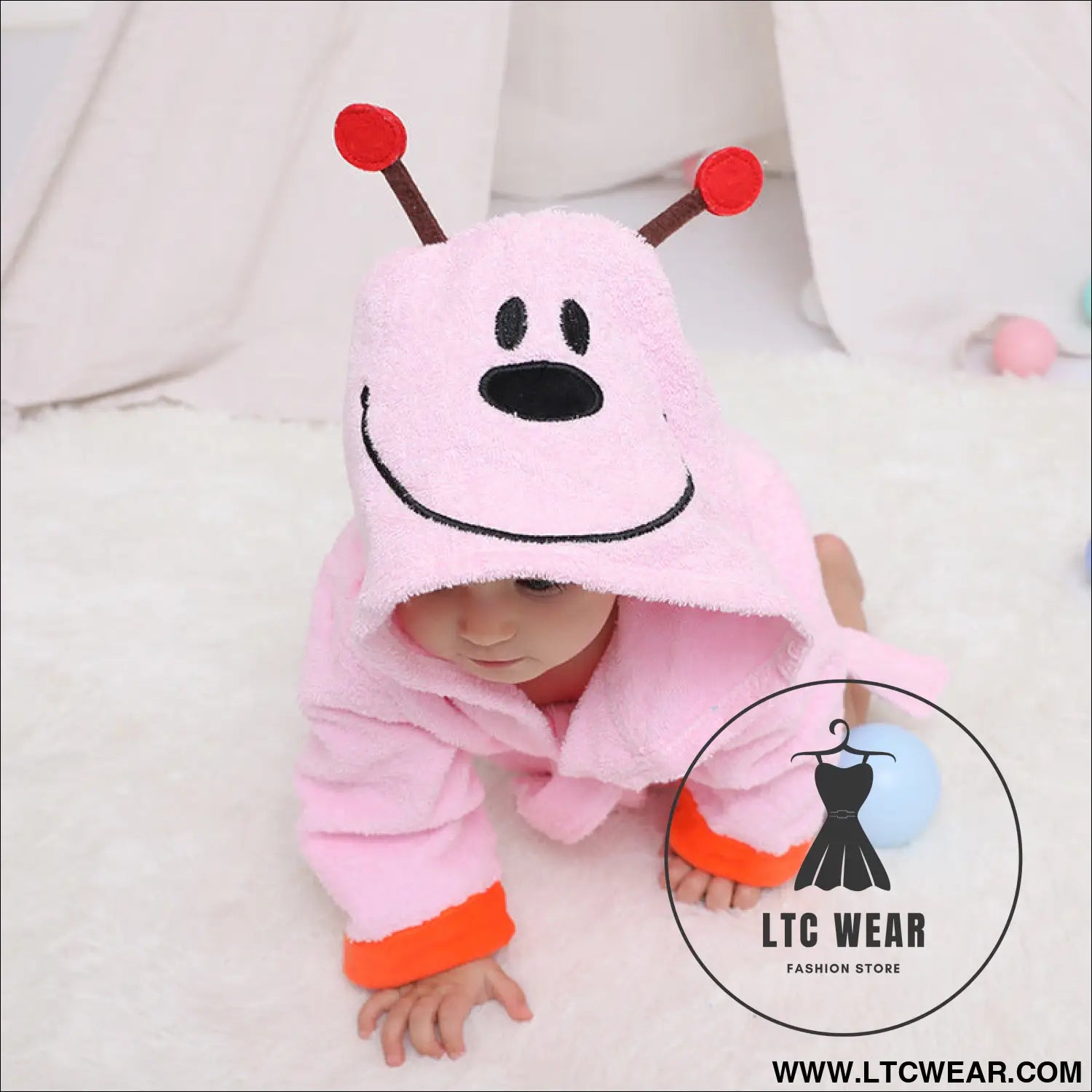 Children’s cardigan hooded animal bathrobe baby home clothes cotton towel material baby absorbent bath towel - new pink