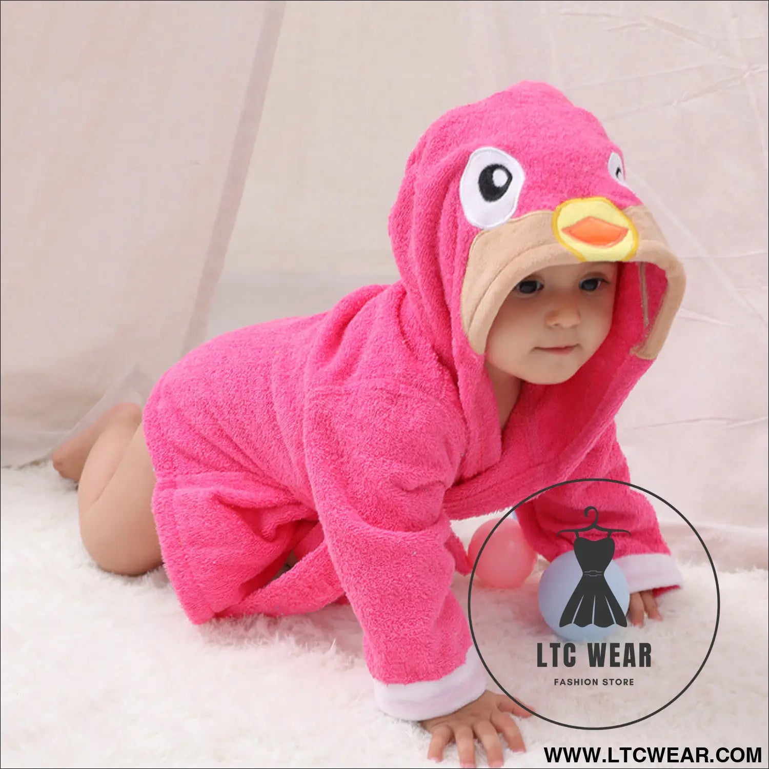 Children’s cardigan hooded animal bathrobe baby home clothes cotton towel material baby absorbent bath towel - new pink