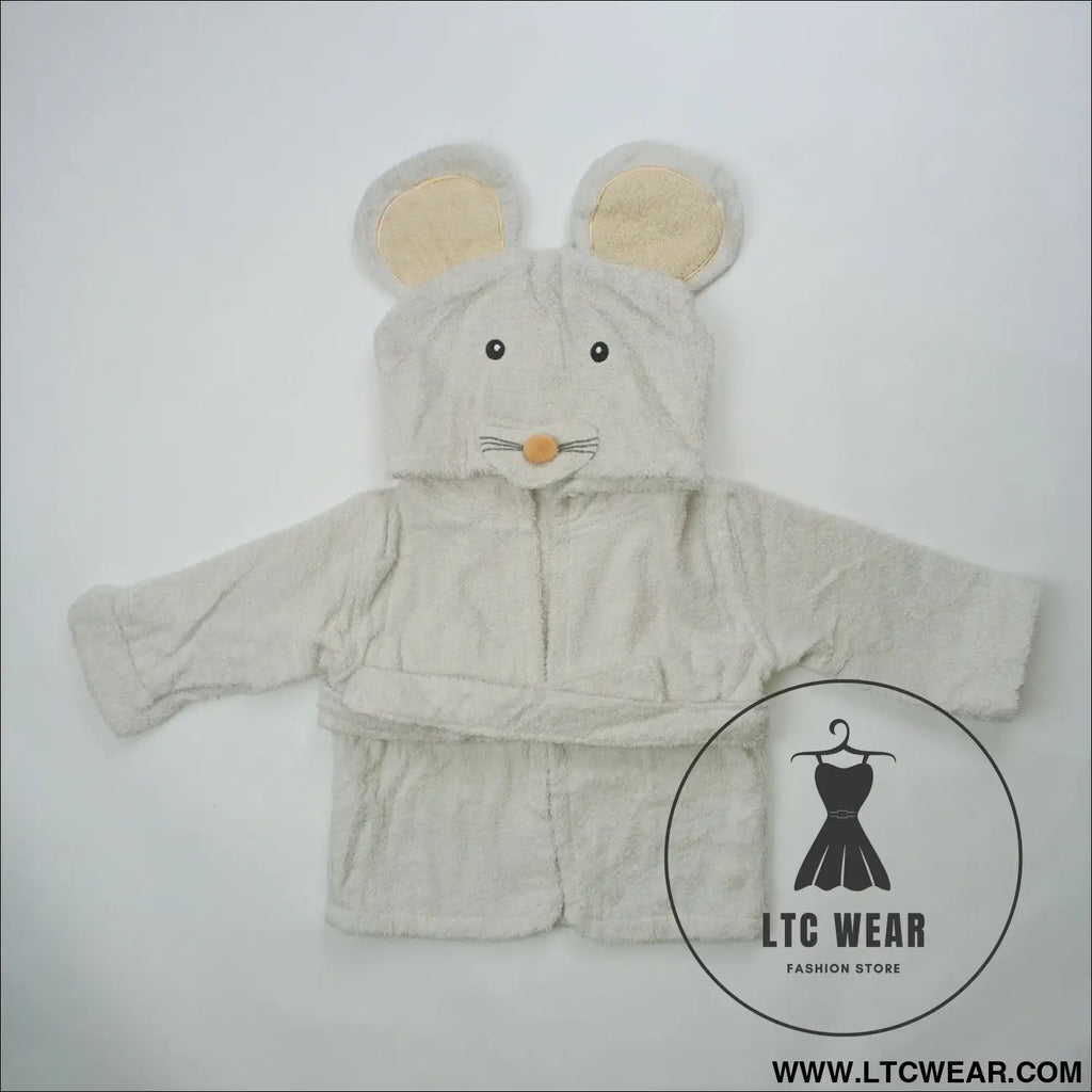 Children’s cardigan hooded animal bathrobe baby home clothes cotton towel material baby absorbent bath towel - white