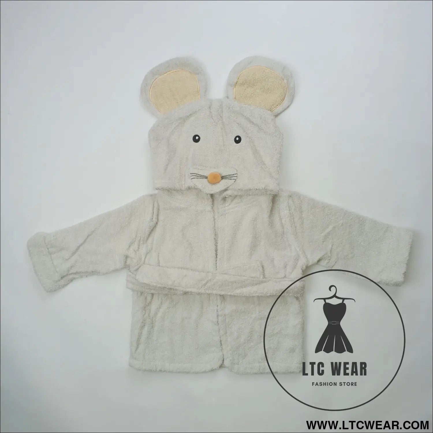 Children’s cardigan hooded animal bathrobe baby home clothes cotton towel material baby absorbent bath towel - white
