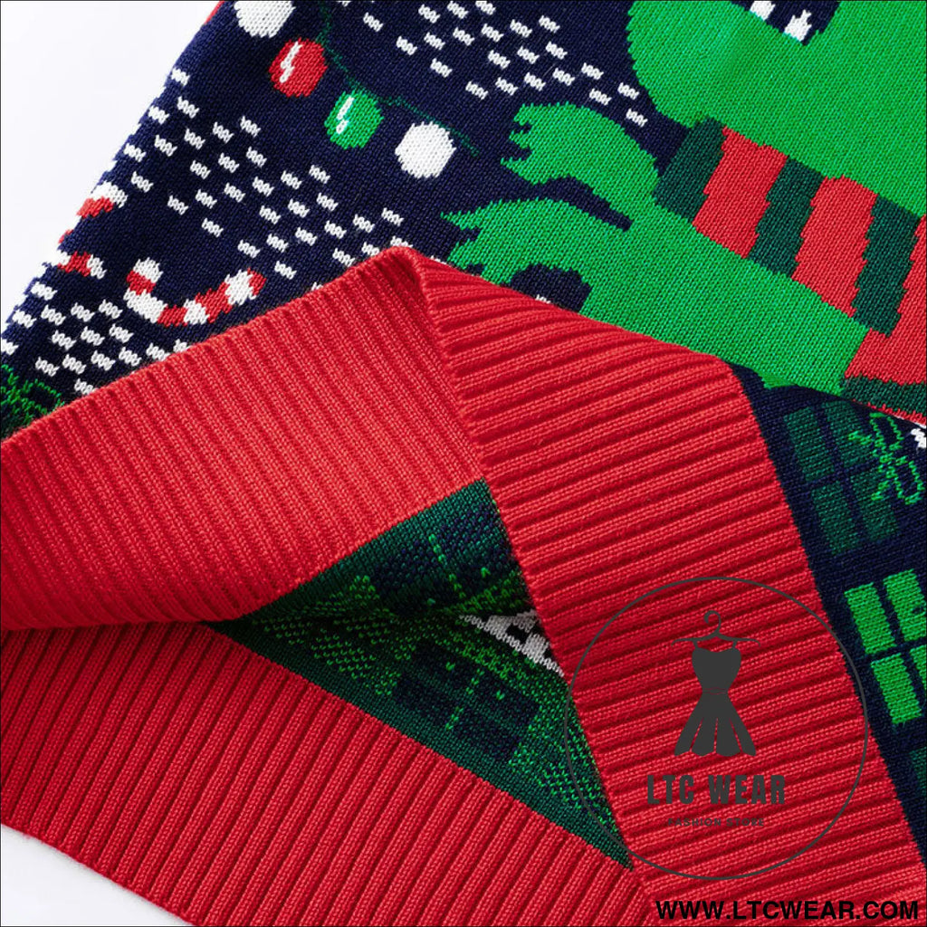 Children’s cartoon christmas dinosaur pullover sweater