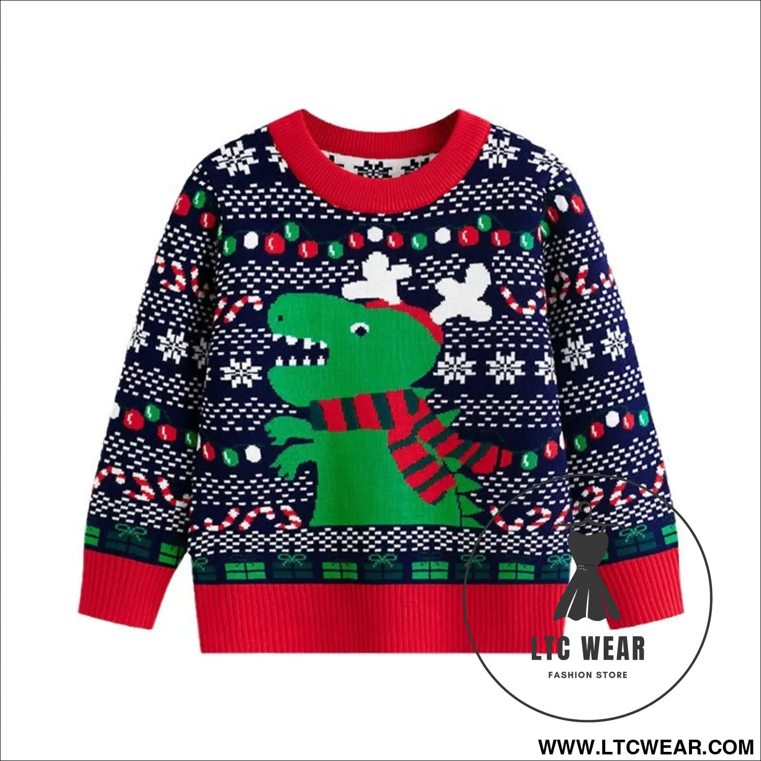 Children’s cartoon christmas dinosaur pullover sweater