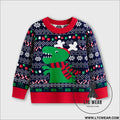 Children’s cartoon christmas dinosaur pullover sweater - navy blue / 3y(90cm）