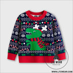 Children’s cartoon christmas dinosaur pullover sweater - navy blue / 3y(90cm）