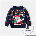 Children’s cartoon santa claus sweater baby base pullover knit sweater - royal blue / 3y(90cm）