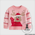 Children’s christmas cartoon reindeer knit sweater - pink / 3y(90cm）