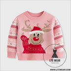 Children’s christmas cartoon reindeer knit sweater - pink / 3y(90cm）