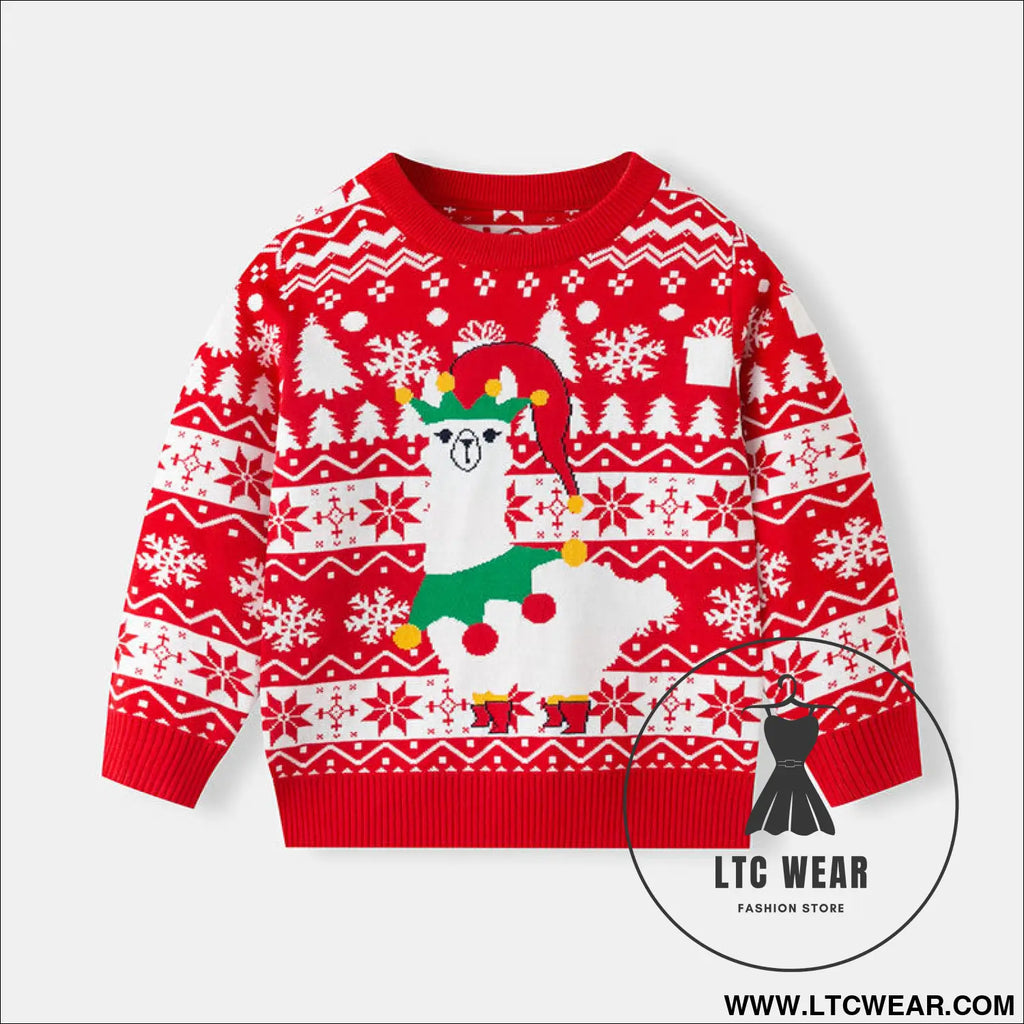 Children’s christmas cartoon sweater baby base pullover knit sweater - red / 3y(90cm）