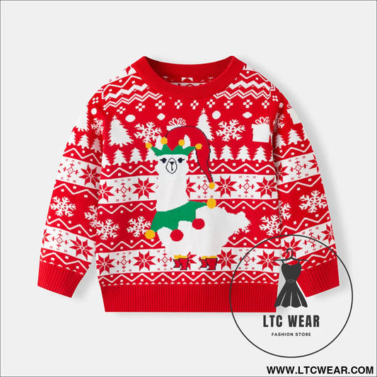Children’s christmas cartoon sweater baby base pullover knit sweater - red / 3y(90cm）