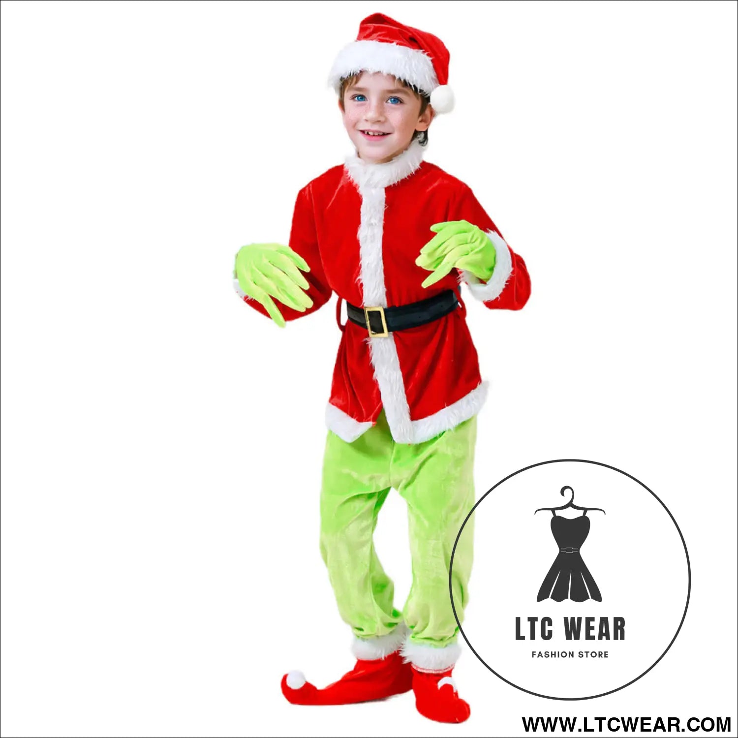 Children’s christmas genie green haired monster christmas party character dress up costume