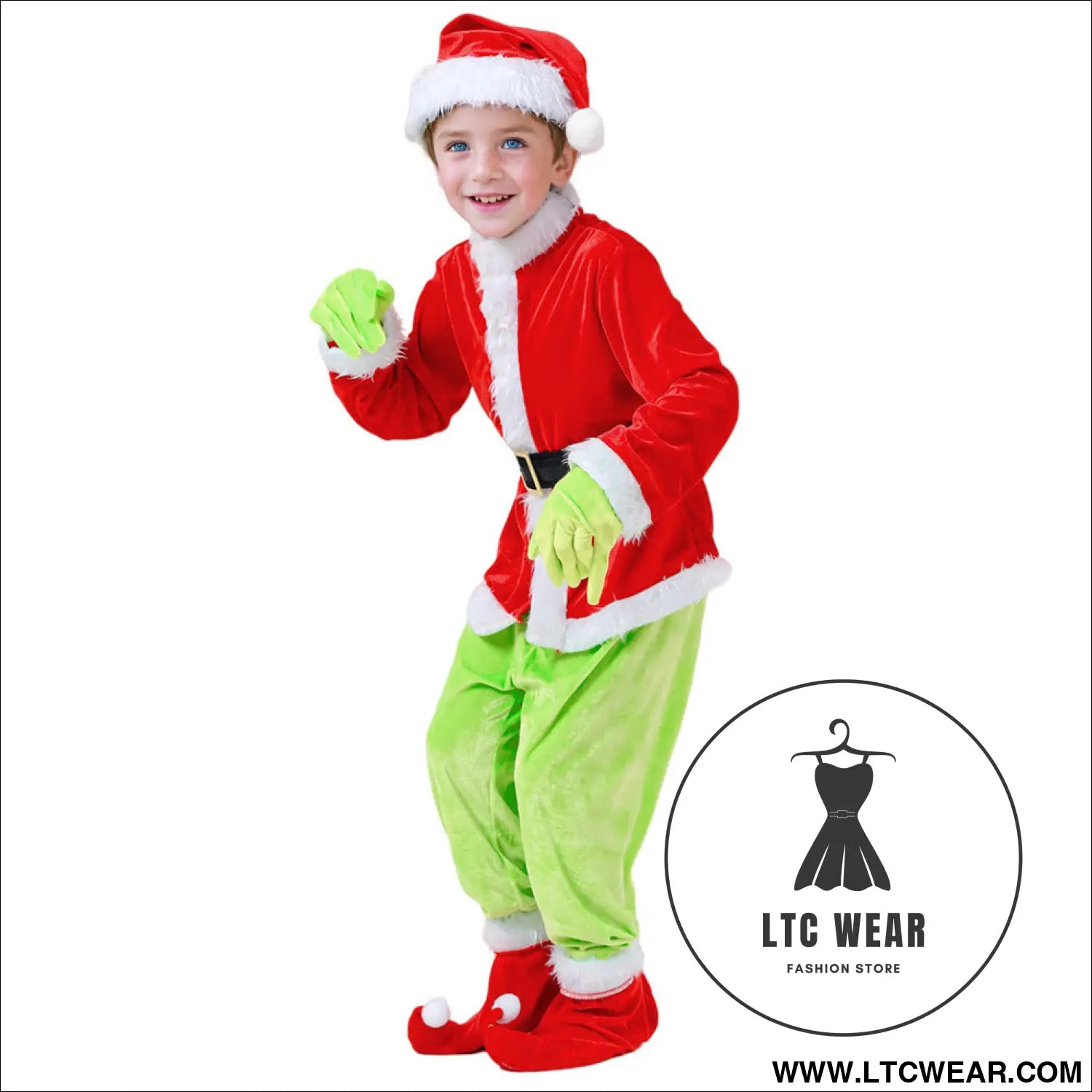 Children’s christmas genie green haired monster christmas party character dress up costume - green / 110
