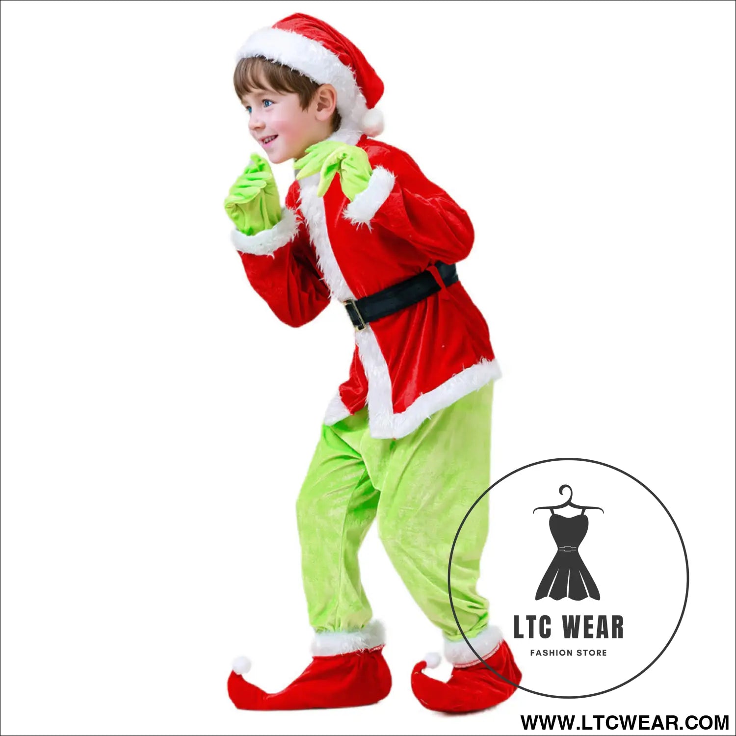 Children’s christmas genie green haired monster christmas party character dress up costume