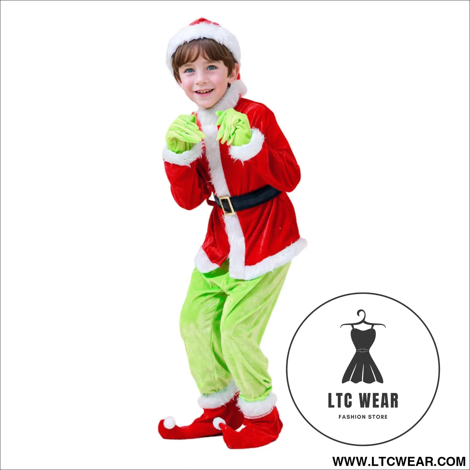 Children’s christmas genie green haired monster christmas party character dress up costume