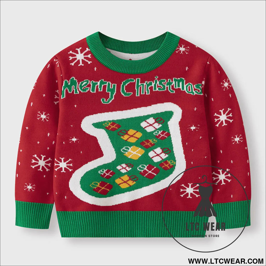 Children’s christmas socks red sweater baby undercover knitted sweater - red / 3y(90cm）