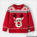 Children’s christmas sweater cartoon deer base pullover knit sweater - red / 3y(90cm）