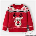 Children’s christmas sweater cartoon deer base pullover knit sweater - red / 3y(90cm）