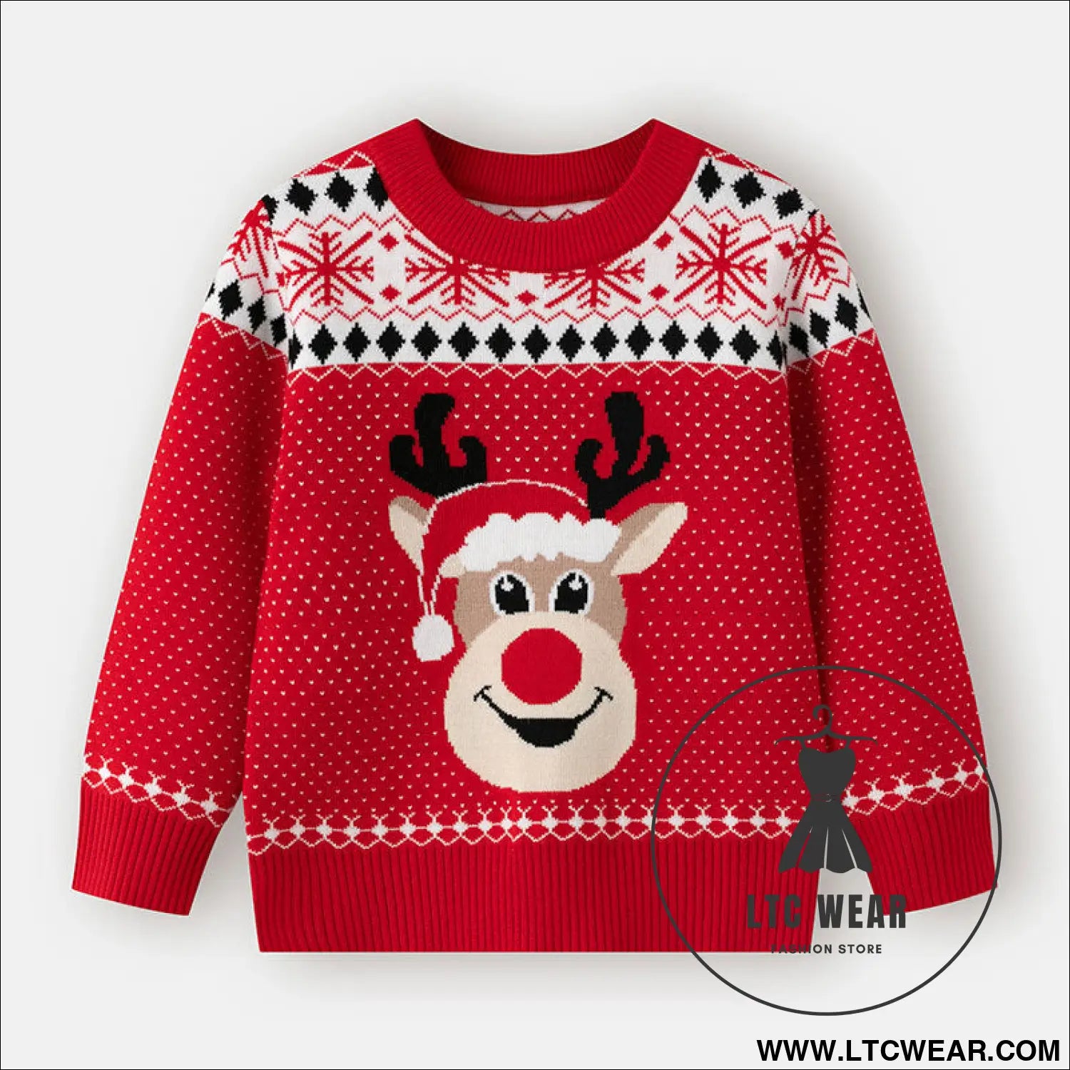 Children’s christmas sweater cartoon deer base pullover knit sweater - red / 3y(90cm）