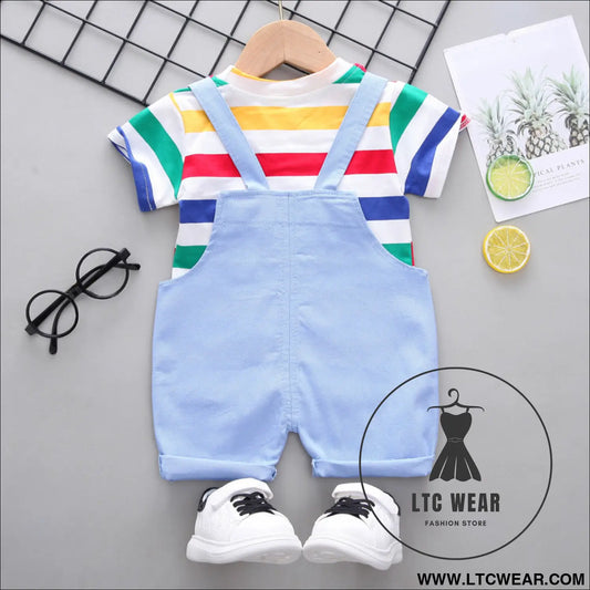 Children’s clothing boys striped short sleeve printed straps two-piece fashion cute boy summer thin section