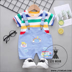 Children’s clothing boys striped short sleeve printed straps two-piece fashion cute boy summer thin section