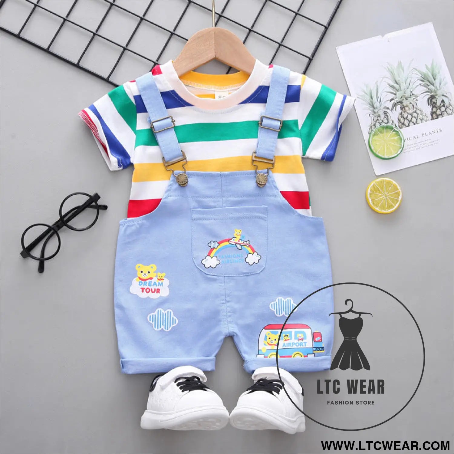 Children’s clothing boys striped short sleeve printed straps two-piece fashion cute boy summer thin section