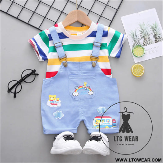 Children’s clothing boys striped short sleeve printed straps two-piece fashion cute boy summer thin section