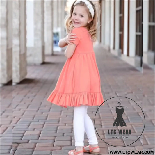 Children’s clothing new fashion ins style girls solid color ruffle dress a-line skirt pleated skirt