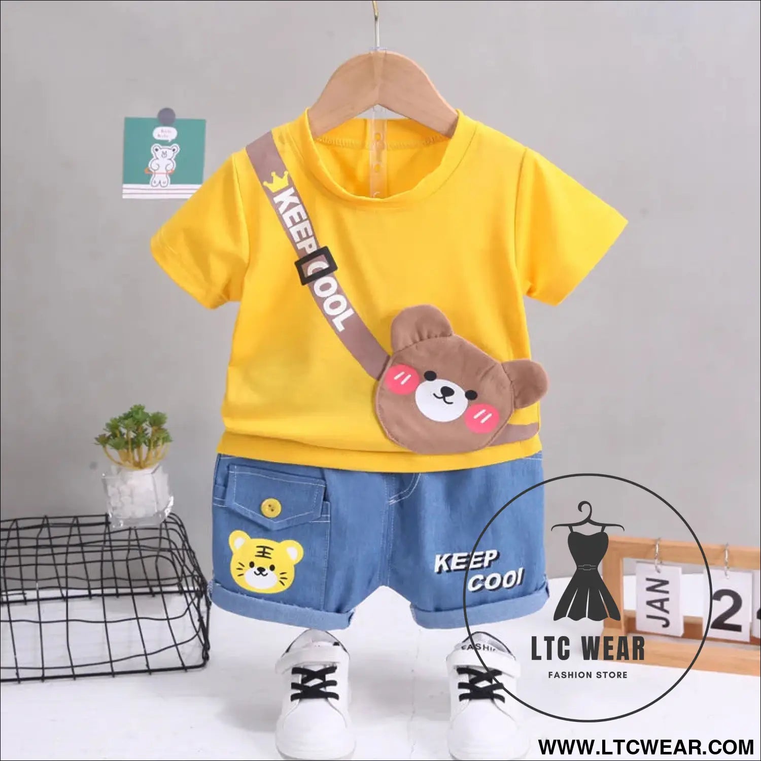 Children’s clothing children’s short sleeved shorts set stylish baby summer clothing children’s shoulder bag t-shirt