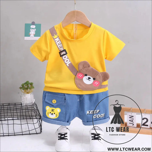 Children’s clothing children’s short sleeved shorts set stylish baby summer clothing children’s shoulder bag t-shirt
