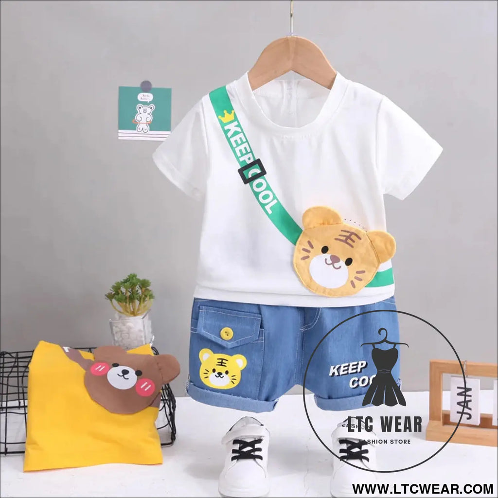 Children’s clothing children’s short sleeved shorts set stylish baby summer clothing children’s shoulder bag t-shirt