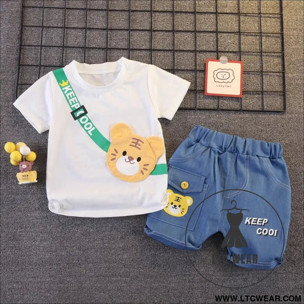 Children’s clothing children’s short sleeved shorts set stylish baby summer clothing children’s shoulder bag t-shirt
