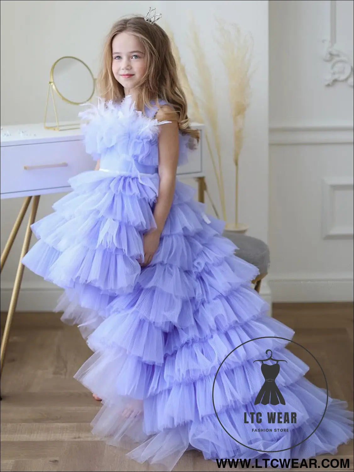 Children’s fluffy skirt sweet camisole princess skirt - lavender purple / 110cm