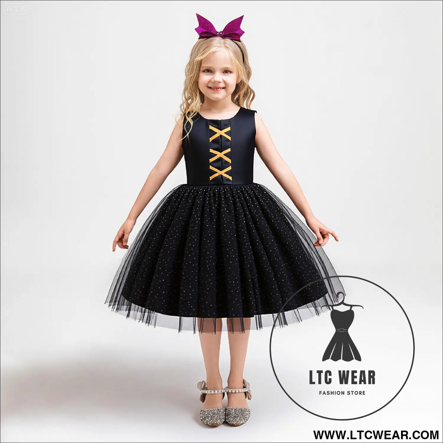 Children’s formal dress halloween girls festival costume cosplay party performance tulle dress - ws091-black / 70cm/6-9m