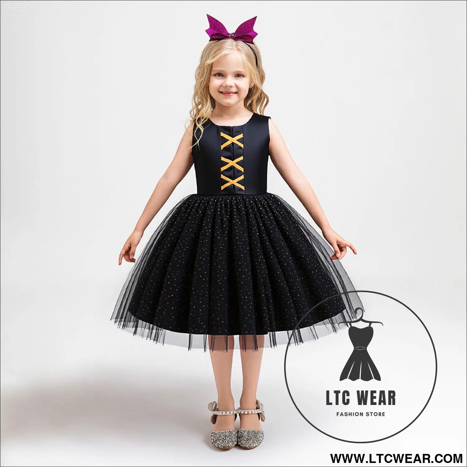 Children’s formal dress halloween girls festival costume cosplay party performance tulle dress - ws091-black / 70cm/6-9m
