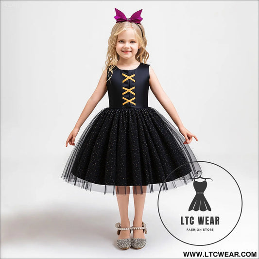 Children’s formal dress halloween girls festival costume cosplay party performance tulle dress - ws091-black / 70cm/6-9m