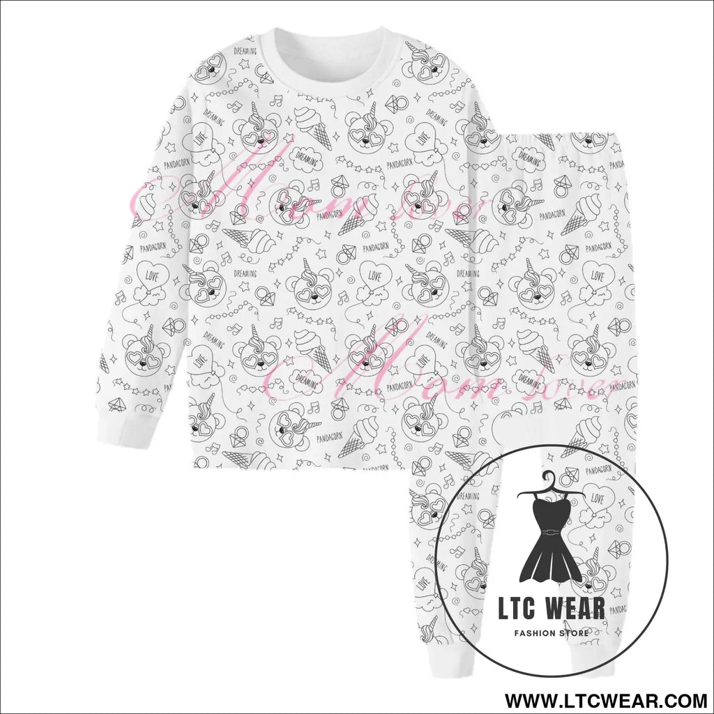 Children’s graffiti pajamas diy hand-painted colorable set for home decor coloring pajama sets - ice cream / 3t
