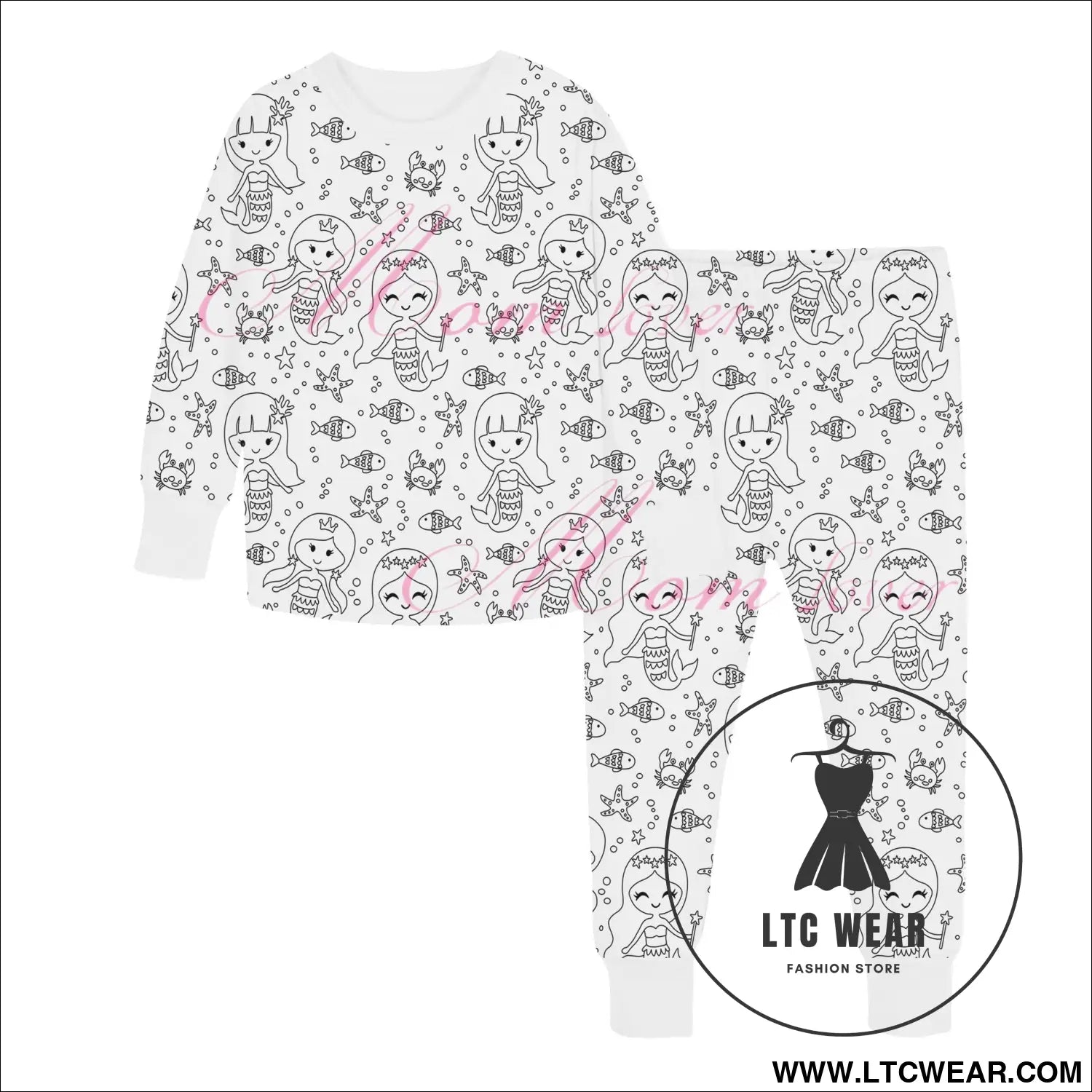 Children’s graffiti pajamas diy hand-painted colorable set for home decor coloring pajama sets - mermaid / 3t