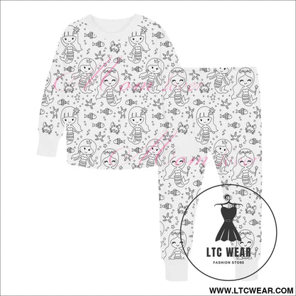Children’s graffiti pajamas diy hand-painted colorable set for home decor coloring pajama sets - mermaid / 3t