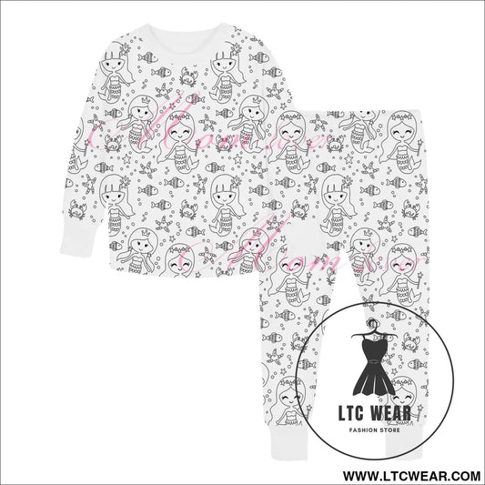 Children’s graffiti pajamas diy hand-painted colorable set for home decor coloring pajama sets - mermaid / 3t