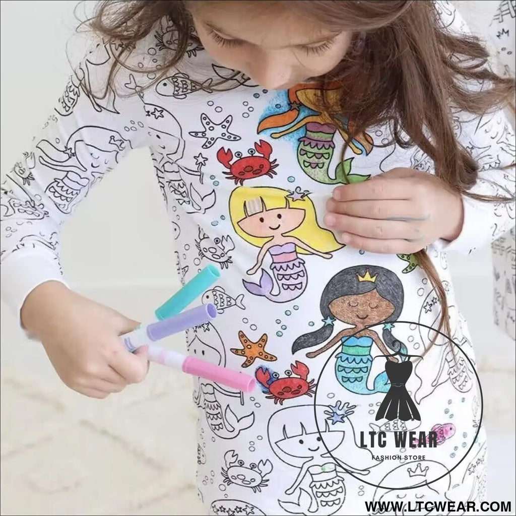 Children’s graffiti pajamas diy hand-painted colorable set for home decor coloring pajama sets