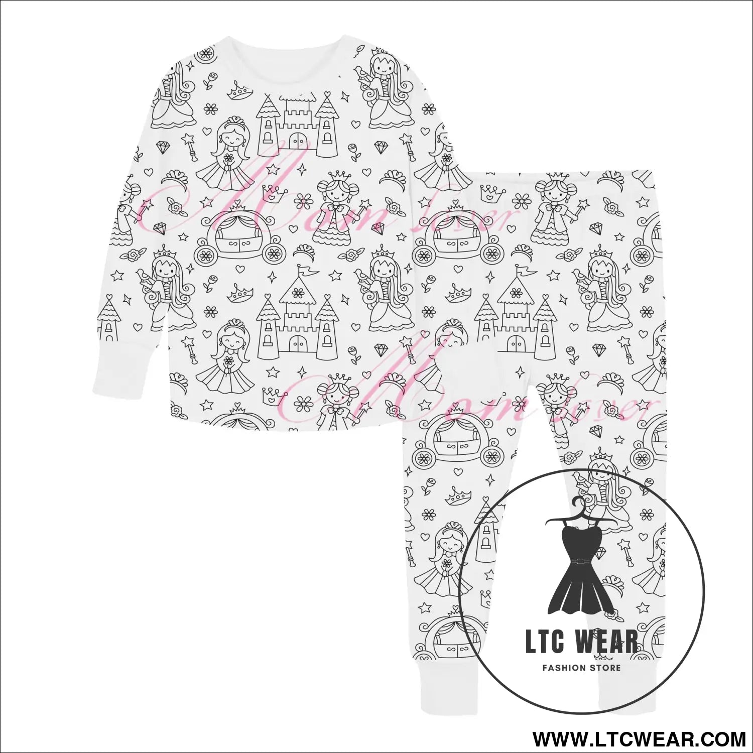 Children’s graffiti pajamas diy hand-painted colorable set for home decor coloring pajama sets - princess / 3t