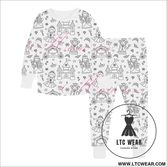 Children’s graffiti pajamas diy hand-painted colorable set for home decor coloring pajama sets - princess / 3t