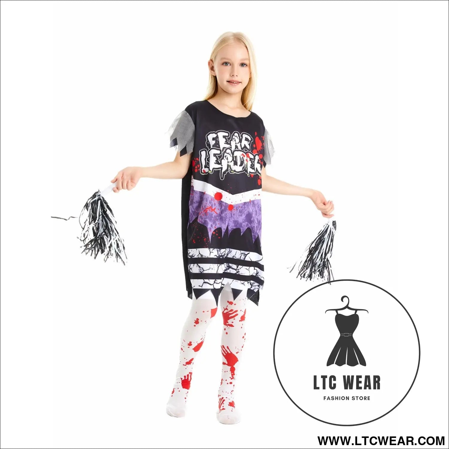 Children’s halloween carnival cosplay zombie costume girl horror cheerleader cos party dress - gray purple girls’