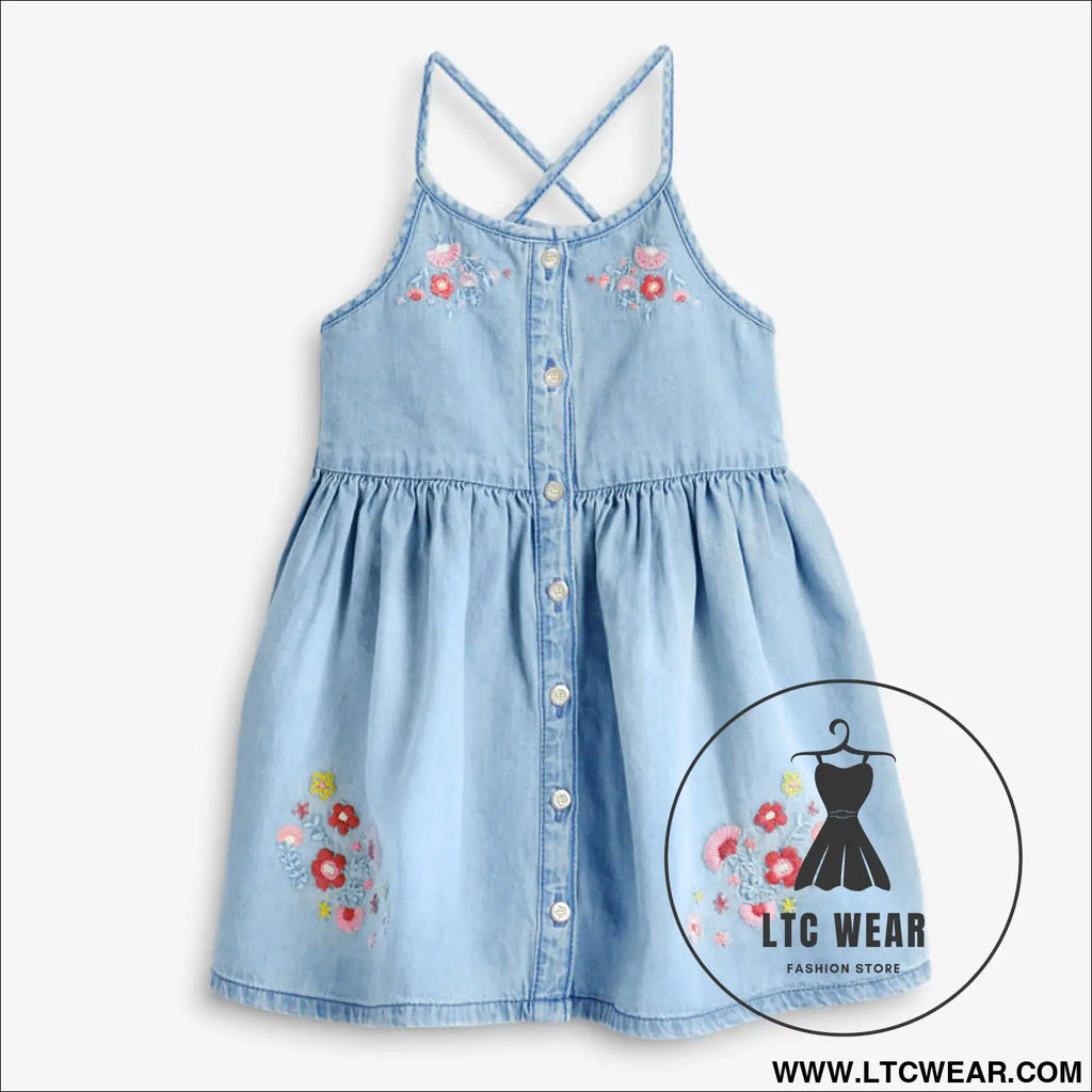 Children’s skirt summer new children’s clothing girls’ dress denim suspender dress - 2t(90)